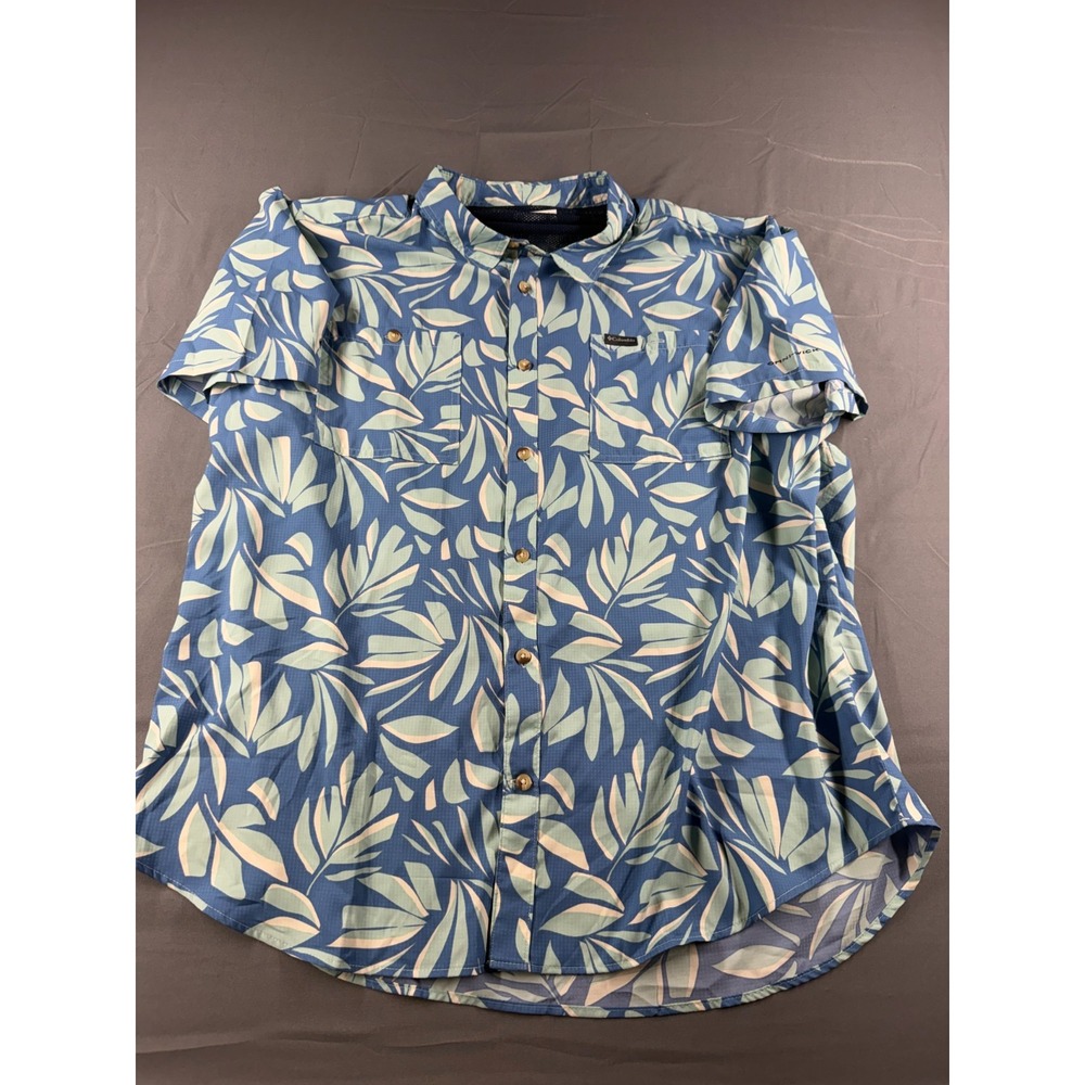 Columbia Utilizer Shirt Mens XXL Blue Tropical Floral Omni Wick UPF 40 Vented
